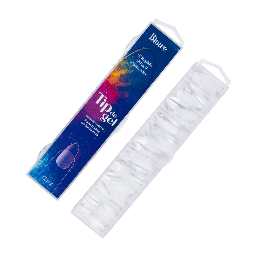 Caixa da Tip de Gel aberta em fundo branco