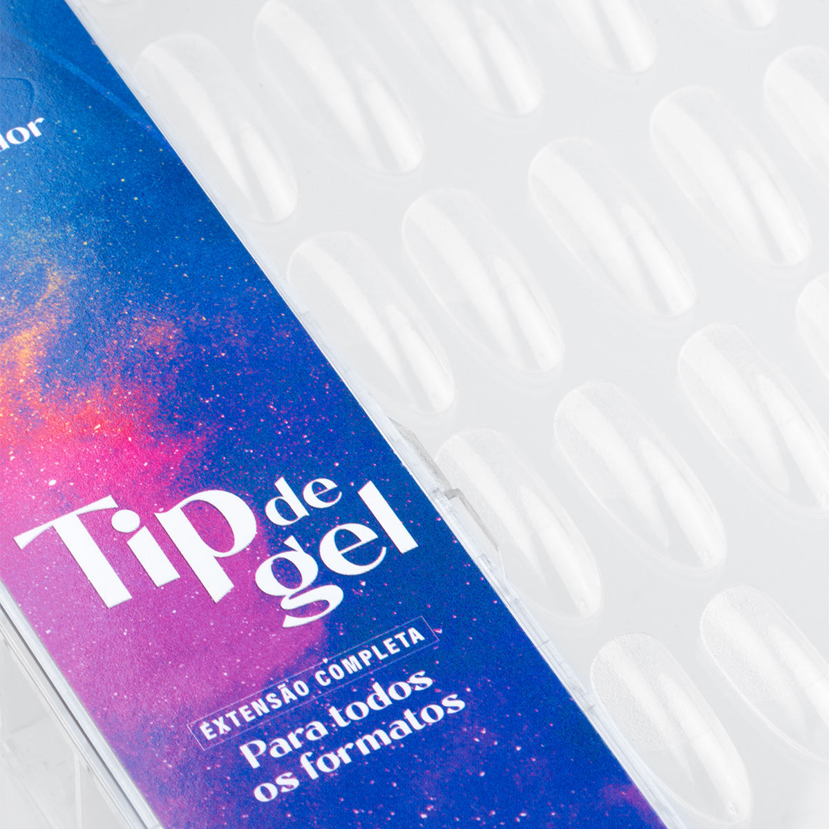 Parte da caixa da Tip de Gel em fundo branco