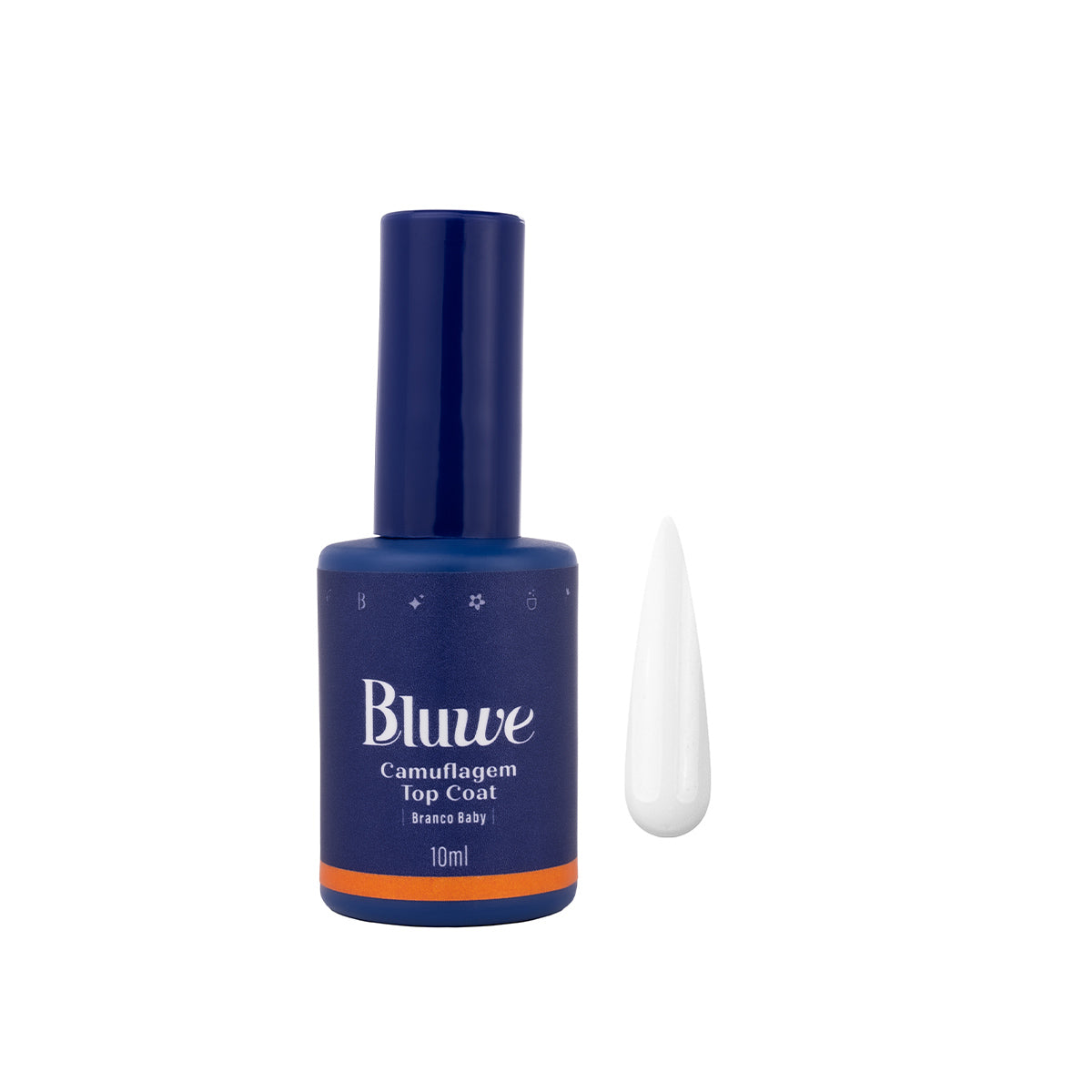 frasco antigo do Top Coat Camuflagem Branco Baby da Bluwe em fundo branco