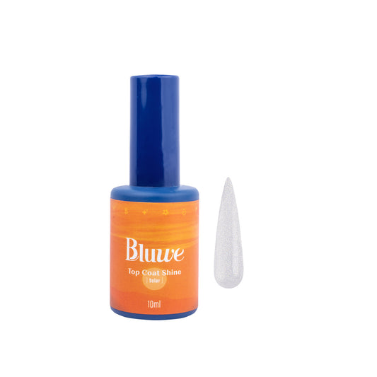 frasco antigo do Top Coat Shine Solar da Bluwe em fundo branco