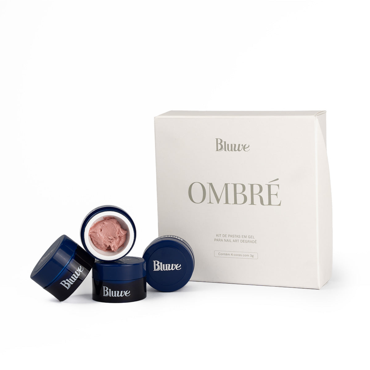 kit ombré em fundo branco. consiste em uma caixa e quatro potes com as pastas